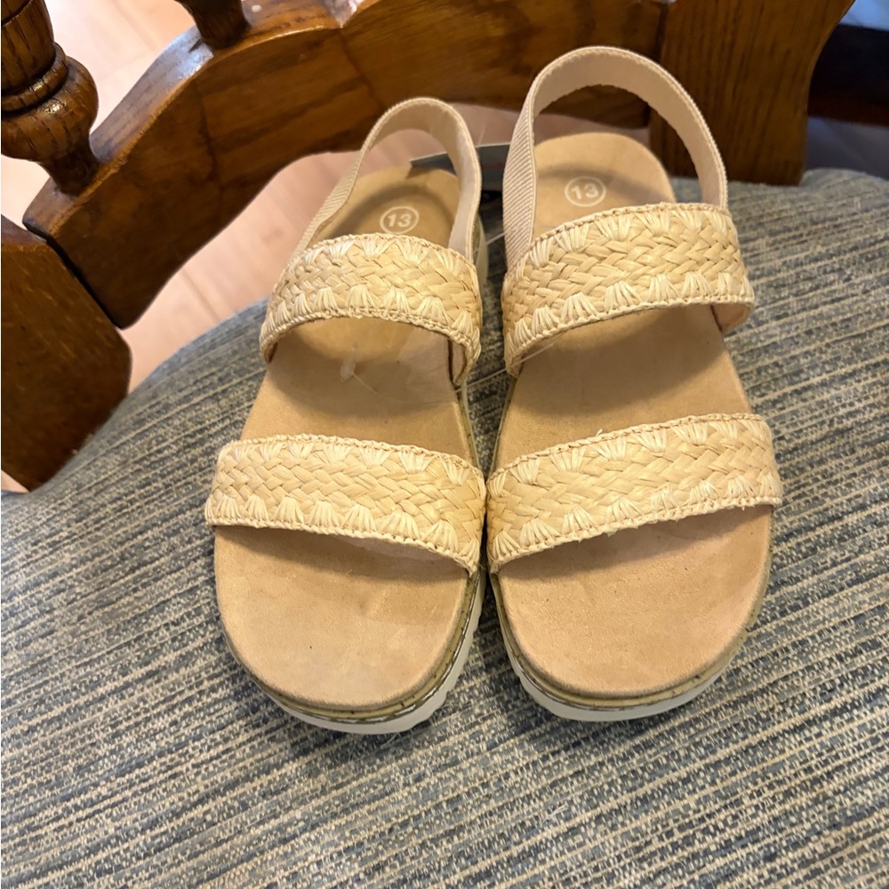 Woven Strap  little girl’s size 13 Sandals - Beige by Cat & Jack